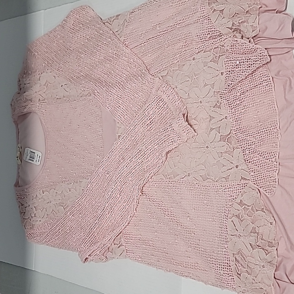 Indigo Soul Women's Lined Lace Layered Tunic 2XL Sequin Detail Long Sleeves Pink - Picture 6 of 10